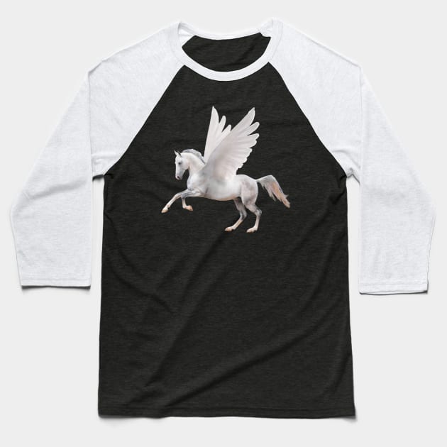 Pegasus on Dark Purple Baseball T-Shirt by Elizabeths-Arts